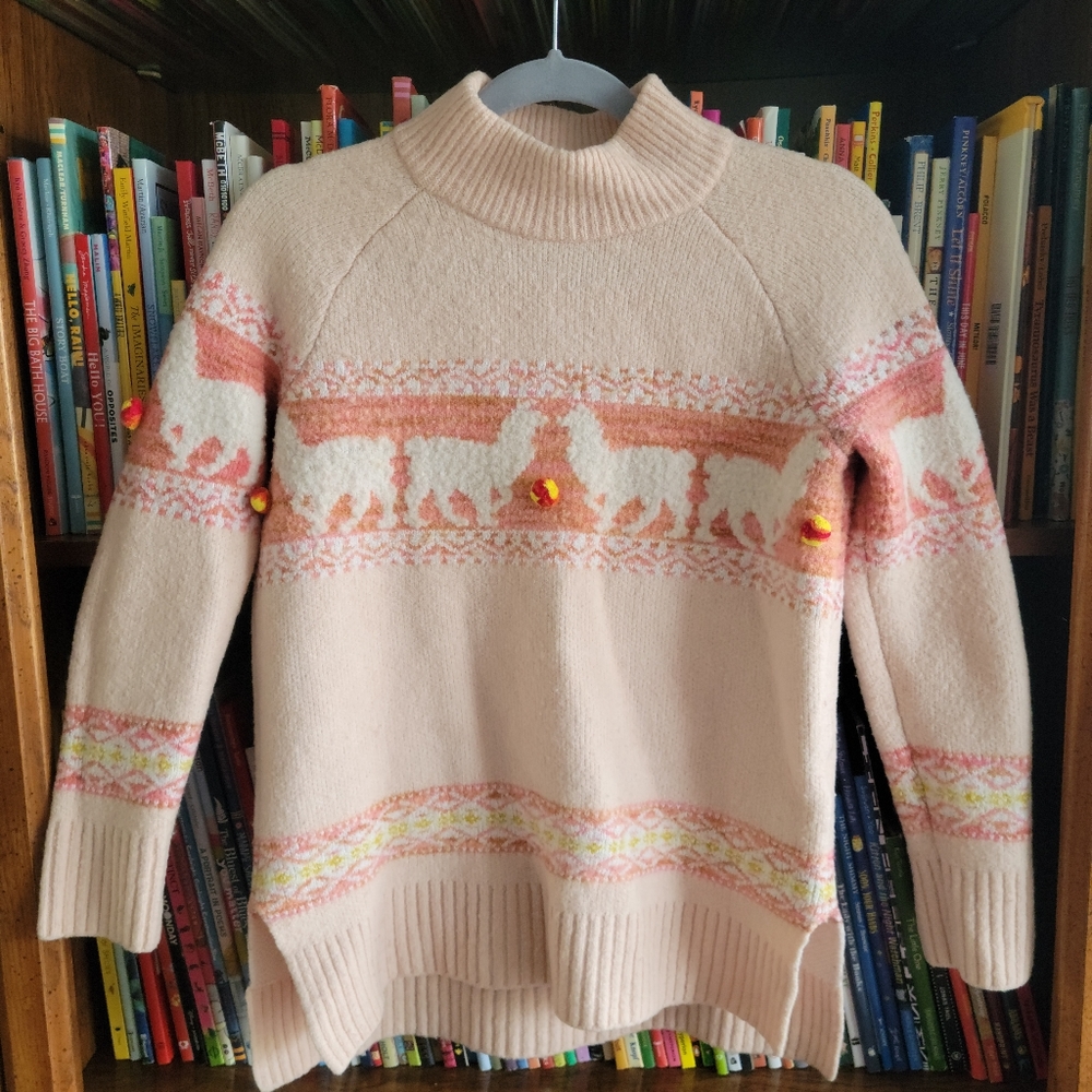 Anthropologie Alpaca Llama Pink Fair Isle Sweater XS